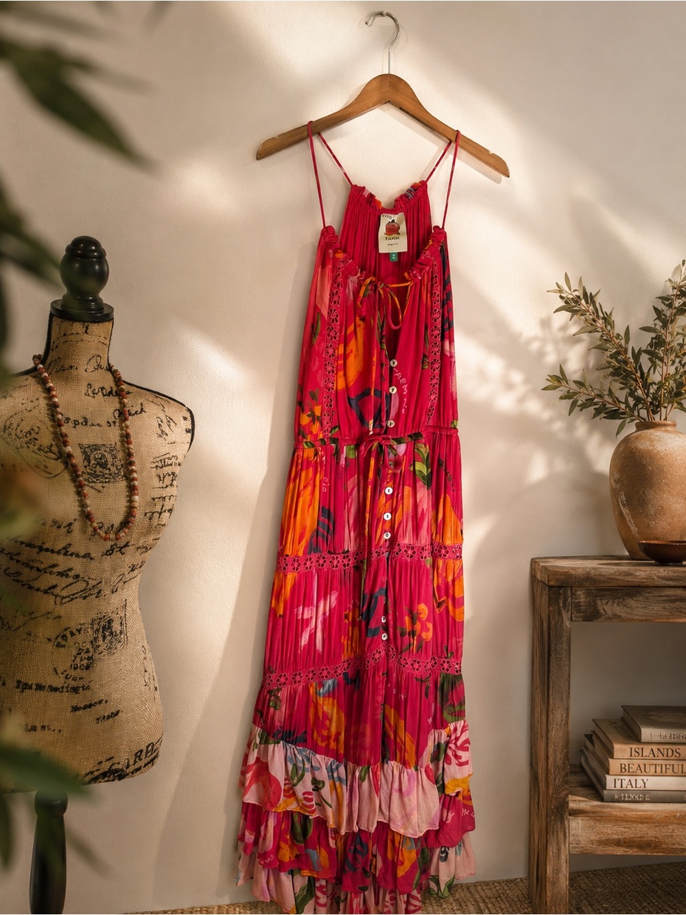 FARM Rio Red and Orange Floral Tiered Maxi Dress - Picture 2 of 10